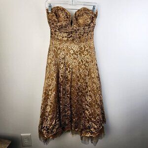 Niki Livas Gold‎ Lace Vintage Y2K Party Dress Cocktail Princesscore Formal Prom